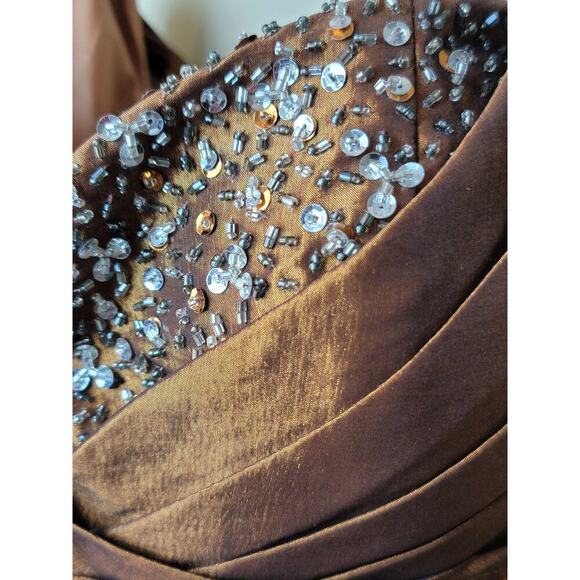 Aspeed Spaghetti Strap Cocktail Dress with Sequin Bead Embellishments Brown XL - Picture 3 of 16